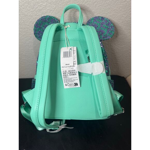 Loungefly Disney Parks Sequin Purple Aqua Teal Blue Sequined Mini Backpack 2023 main image 4